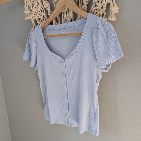 GAP Light Blue Button Down Women's Top Ribbed Cardigan Top Medium Elevated - Picture 3 of 6